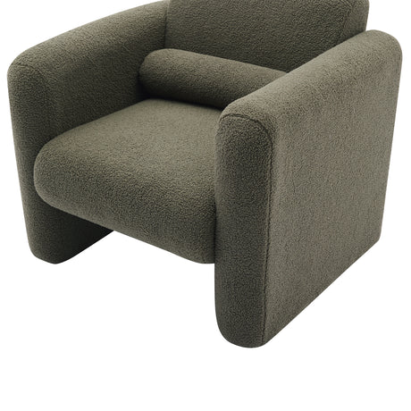 Modern style chair with sheepskin Sherpa fabric soft cushion, comfortable armchair, soft with backrest and pillow, seaweed green - V.I.P Digital Presence