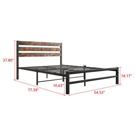 Full Size Platform Bed Frame with Rustic Vintage Wood Headboard Rustic Brown - V.I.P Digital Presence
