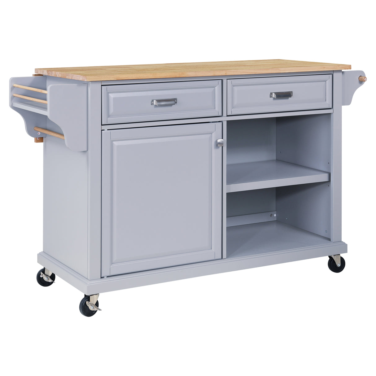 Cambridge Natural Wood Top Kitchen Island with Storage Gray + Solid Wood+MDF