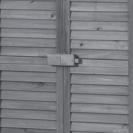 Wooden Garden Shed 3-tier Patio Storage Cabinet Outdoor Organizer Wooden Lockers with Fir Wood (Gray Wood Color -Shutter Design) - V.I.P Digital Presence