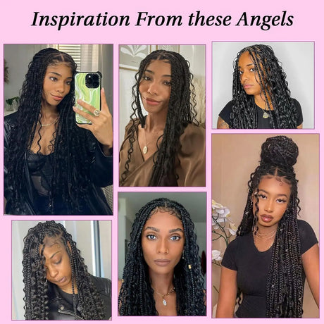 Triangle Knotless Braided Wigs 36Inch Bohemian Curly Braided Lace Front Wigs Synthetic Hand Double Lace Braid Wig - V.I.P Digital Presence