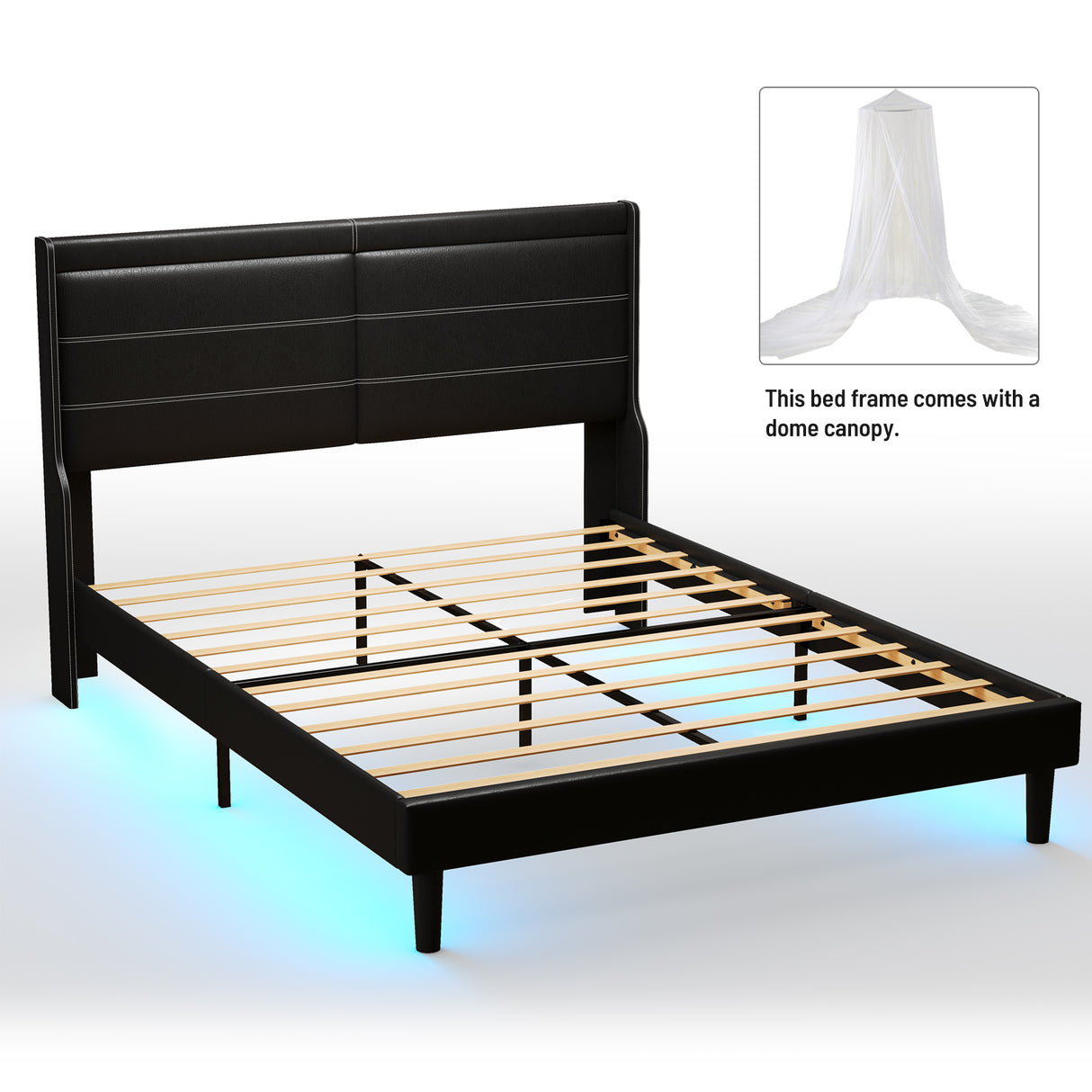 Stylish Queen Size PU Leather Upholstered Bed Frame Platform Bed Black - V.I.P Digital Presence