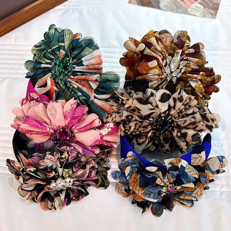 Diamond inlaid fabric flower toothed anti slip exaggerated headband - V.I.P Digital Presence