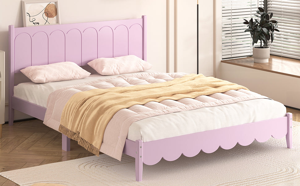 Queen Size Wood Platform Bed Frame, Retro Style Bed with Rectangular Headboard,No Need Box Spring,Pink - V.I.P Digital Presence