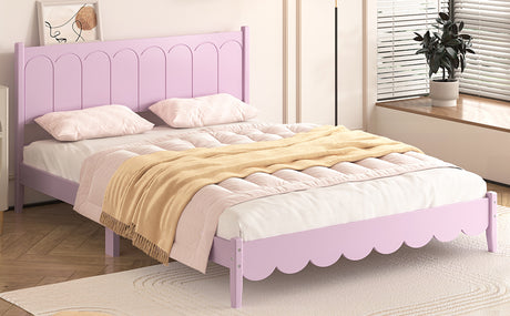Queen Size Wood Platform Bed Frame, Retro Style Bed with Rectangular Headboard,No Need Box Spring,Pink - V.I.P Digital Presence
