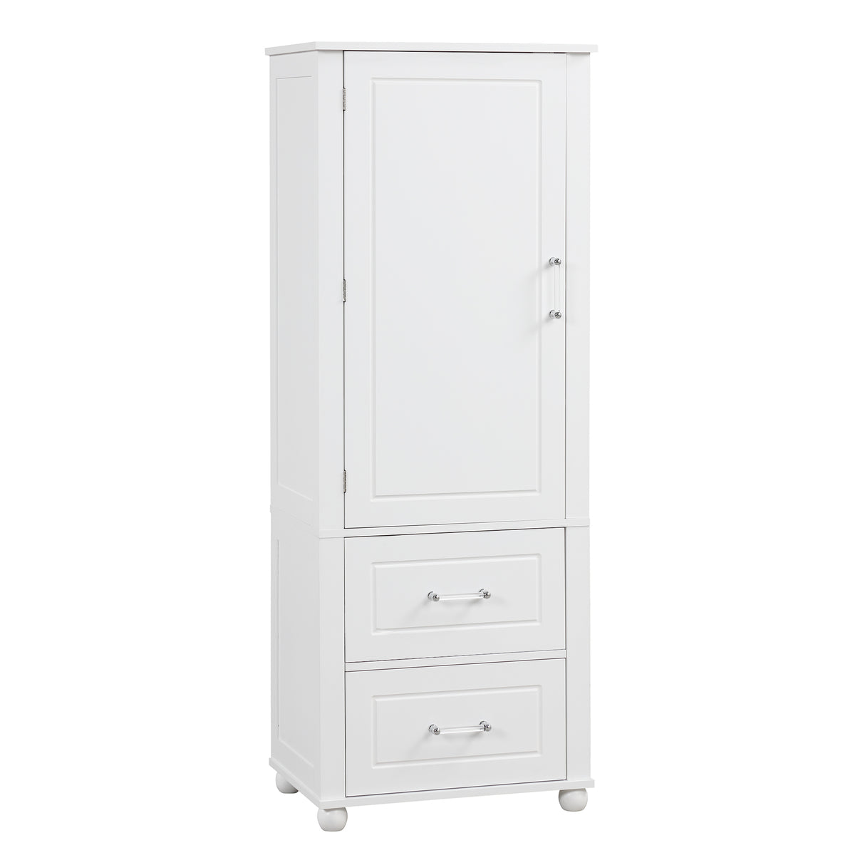 Tall bathroom storage cabinet with two drawers and adjustable shelves for independent storage - V.I.P Digital Presence