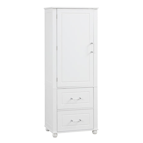 Tall bathroom storage cabinet with two drawers and adjustable shelves for independent storage - V.I.P Digital Presence