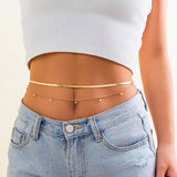 Double layered waist chain, geometric sequins, waist chain, beach party, imitation pearl body chain, fashionable - V.I.P Digital Presence