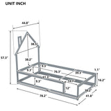 Twin Size Wood bed with House-shaped Headboard Floor bed with Fences,Grey - V.I.P Digital Presence