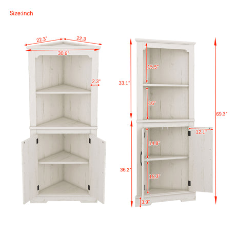 Tall Corner Cabinet with Doors for living room, bathroom,Dining Room or Kitchen,color:Wood grain beige - V.I.P Digital Presence
