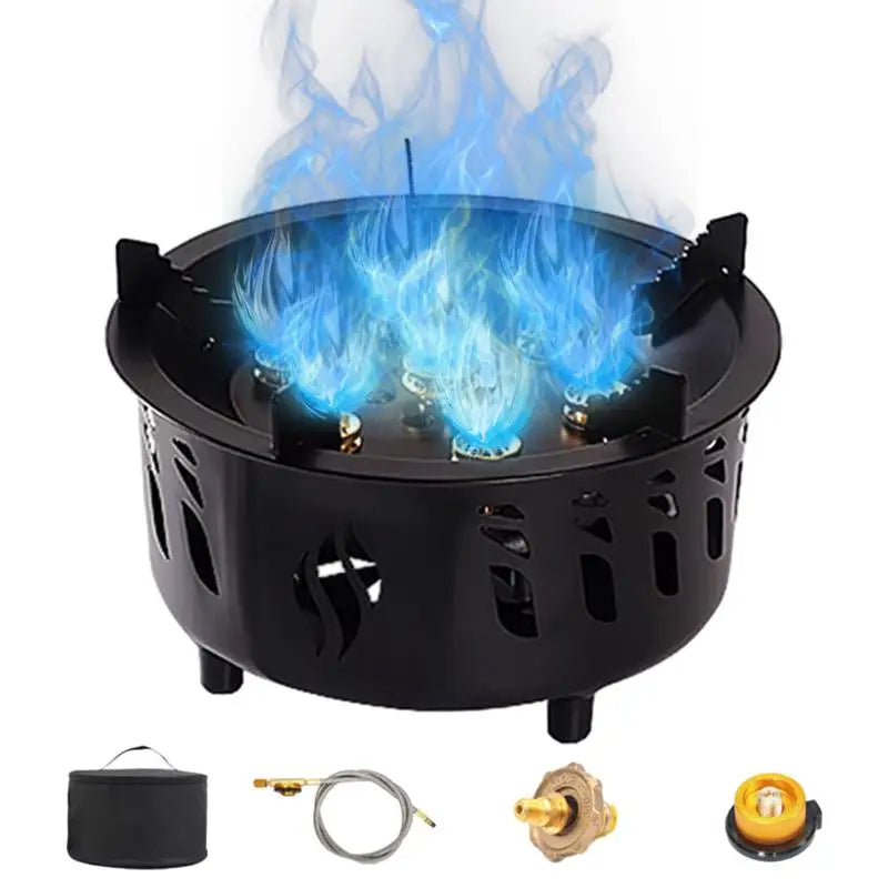 Estufa de gas portátil de 7 núcleos para acampar, con potente potencia de fuego, bolsa de transporte, ideal para acampar al aire libre, senderismo y pesca.