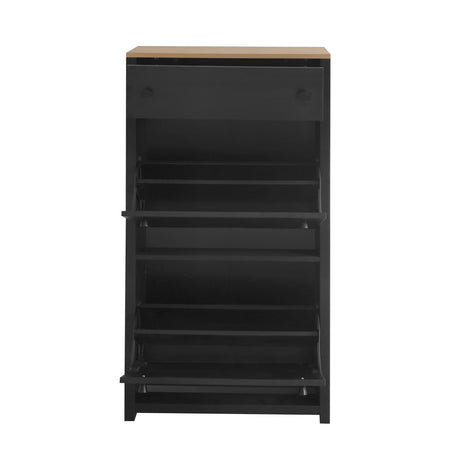 ONTREND with 2 flip drawers, top shoe cabinet with drawers, independent shoe rack with adjustable panel, for hallway use, black - V.I.P Digital Presence