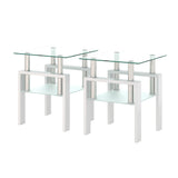 Set of 2, Modern Tempered Glass Tea Table Coffee Table End Table, Square Table for Living Room, Transparent/White - V.I.P Digital Presence