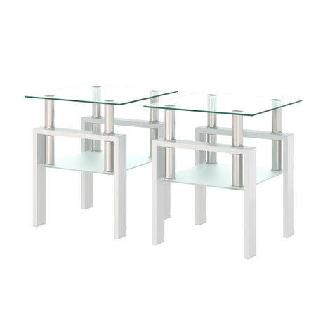 Set of 2, Modern Tempered Glass Tea Table Coffee Table End Table, Square Table for Living Room, Transparent/White - V.I.P Digital Presence