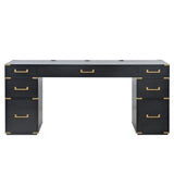 70 inch classic and traditional executive desk with metal trim, writing desk with 2 file drawers, USB ports, and sockets, black - V.I.P Digital Presence