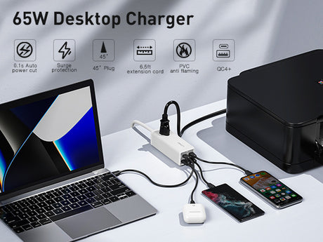 USB C Charger, MANTO 65W 5-in-1 GaN USB Charging Station, Super Fast Charger with 2 USB C Ports, 2 USB Ports and 1 Outlet - V.I.P Digital Presence