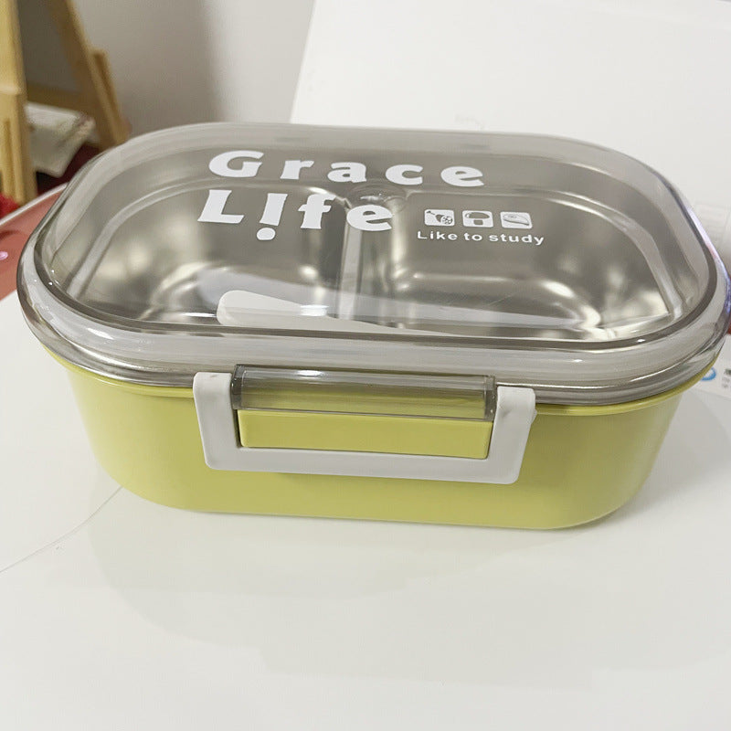 Korean style simple stainless steel two compartment lunch box with cutlery - V.I.P Digital Presence