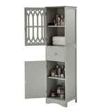 Tall Bathroom Cabinet, Freestanding Storage Cabinet with Drawer and Doors, MDF Board, Acrylic Door, Adjustable Shelf, Grey - V.I.P Digital Presence