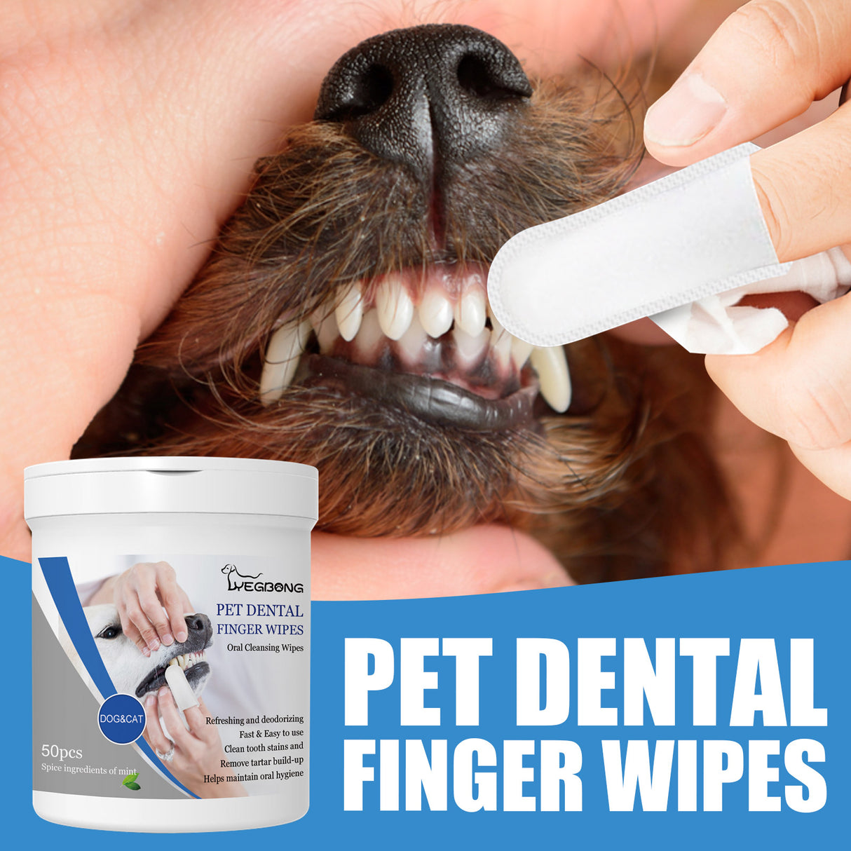 Pet Dental Finger Wipes, Bad Breath Tartar Teeth Yellow Dog Clean Mouth Care Finger Cover - V.I.P Digital Presence