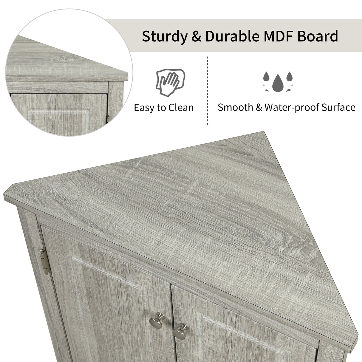 Oak Triangle Bathroom Storage Cabinet with Adjustable Shelves, Freestanding Floor Cabinet for Home Kitchen - V.I.P Digital Presence