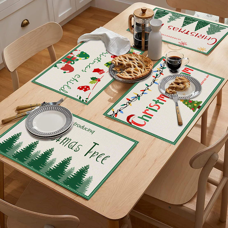 stmas linen placemats holiday party decorations insulation mats linen Christmas tree printed coasters - V.I.P Digital Presence