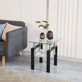 Tempered Transparent Glass End Table 2-Layers Small Table with Storage Living Room Side Table - V.I.P Digital Presence