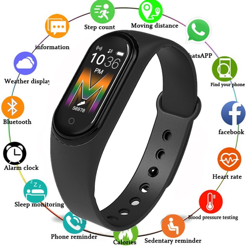 Pulsera inteligente M5 con monitor de actividad física, reloj inteligente deportivo, pulsera inteligente con control del ritmo cardíaco y de la presión arterial.
