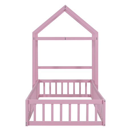 Wooden Twin Size Children's Bed with Detachable Headboard and Integrated Clothes Drying Rack, Pink - V.I.P Digital Presence