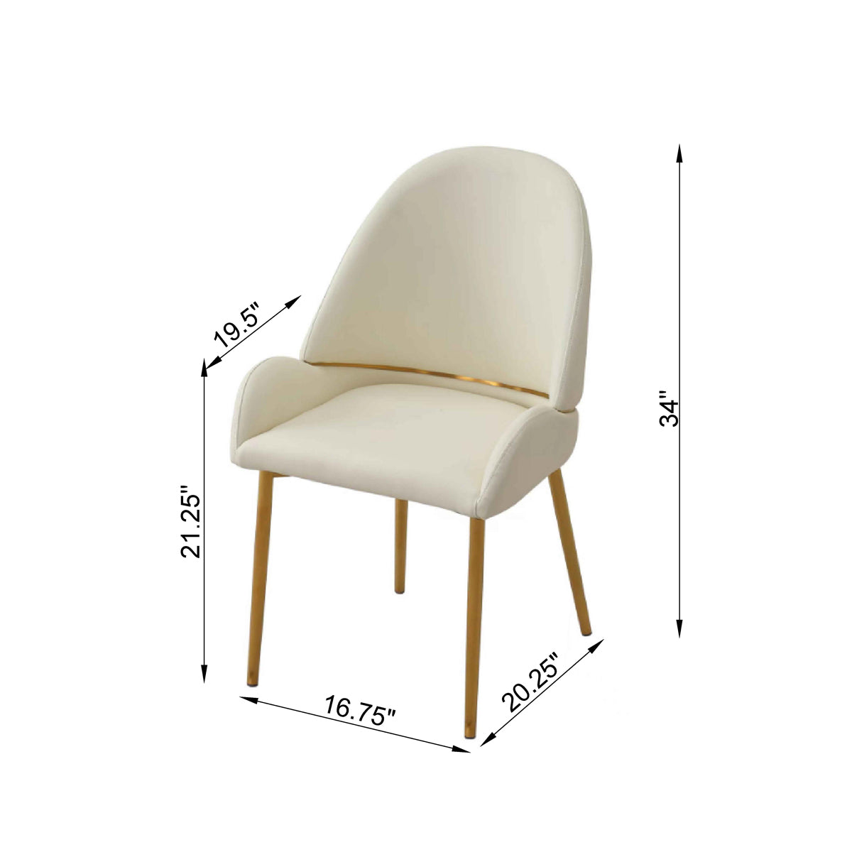 Dining Chair with PU Leather Beige color metal legs (Set of 2)（Foam + Beige + Meta） - V.I.P Digital Presence