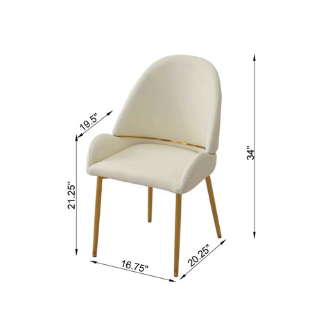 Dining Chair with PU Leather Beige color metal legs (Set of 2)（Foam + Beige + Meta） - V.I.P Digital Presence