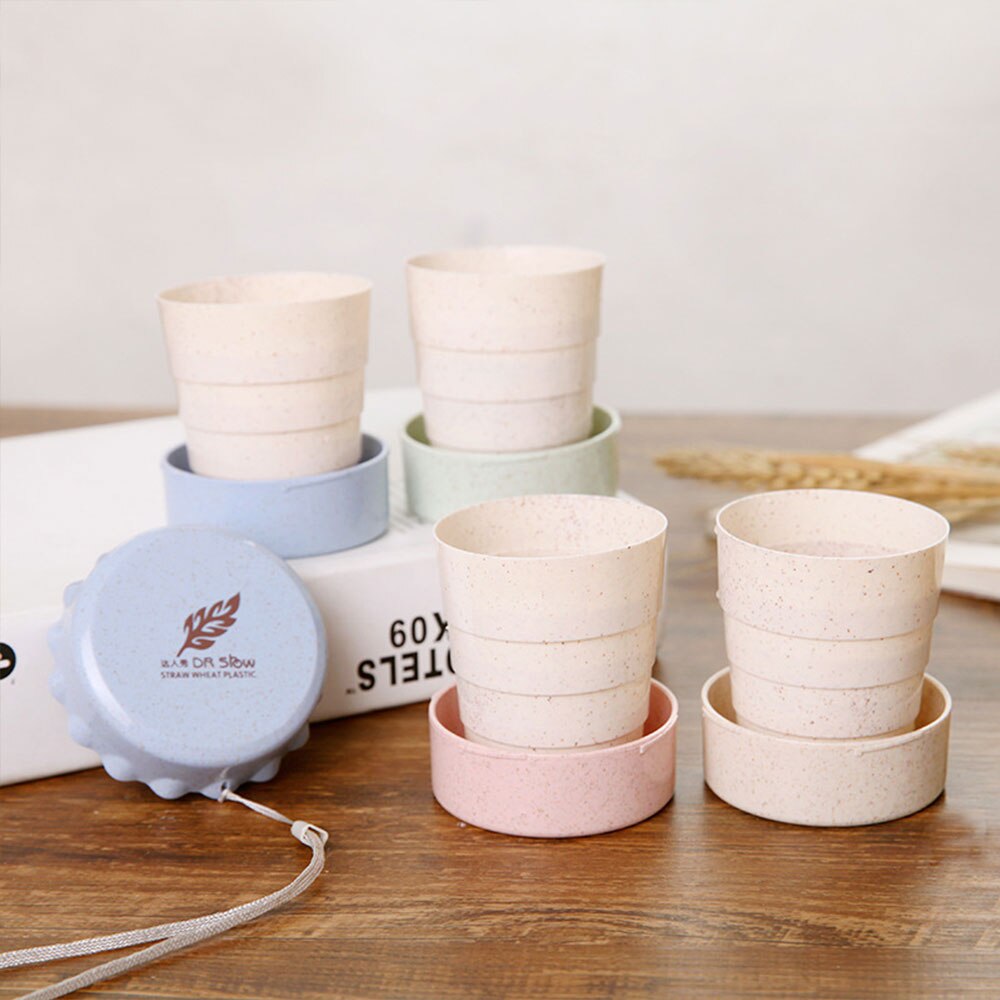 Portable Straw Wheat Plastic Telescopic Drinking Collapsible Folding Cup Travel Camping Convenient Easy To Carry Travel Bottle