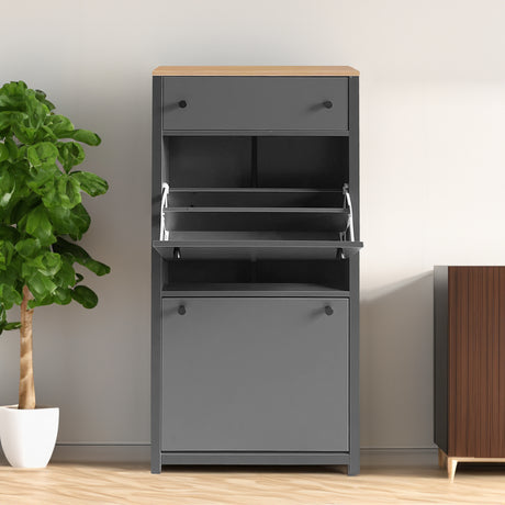 ONTREND functional with 2 flipped drawers, top shoe cabinet with adjustable panel, independent shoe rack, gray - V.I.P Digital Presence