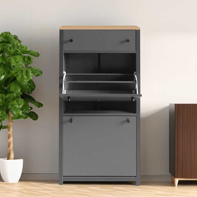 ONTREND functional with 2 flipped drawers, top shoe cabinet with adjustable panel, independent shoe rack, gray - V.I.P Digital Presence