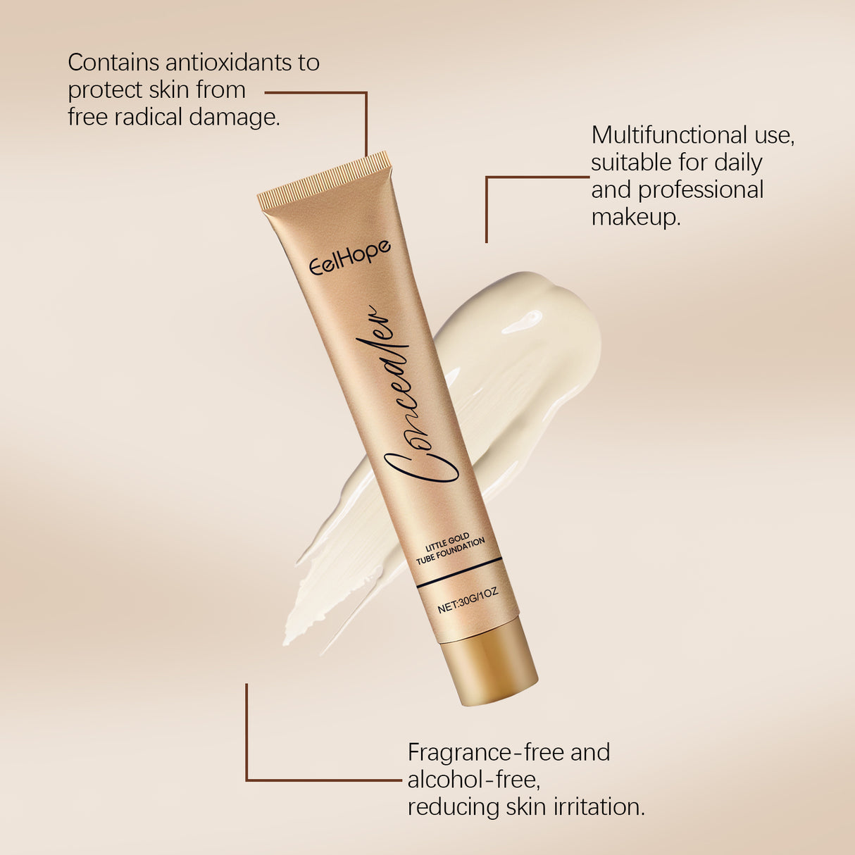 Small Gold Tube Foundation Concealer, Natural Lightweight Skin Concealer Not Easy To Remove Makeup Moisturizing Liquid Foundation - V.I.P Digital Presence