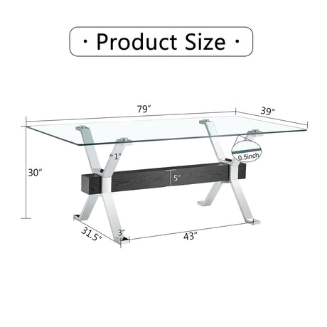 Dining table Modern tempered glass dining table Large modern office desk with silver plated metal legs and MDF crossbars - V.I.P Digital Presence