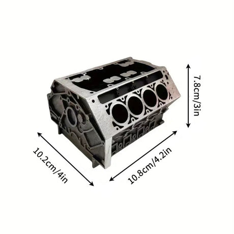 Engine Block Desk Organizer: Modern art for desktop/bookshelf. Holds business cards, a creative office accessory. - V.I.P Digital Presence