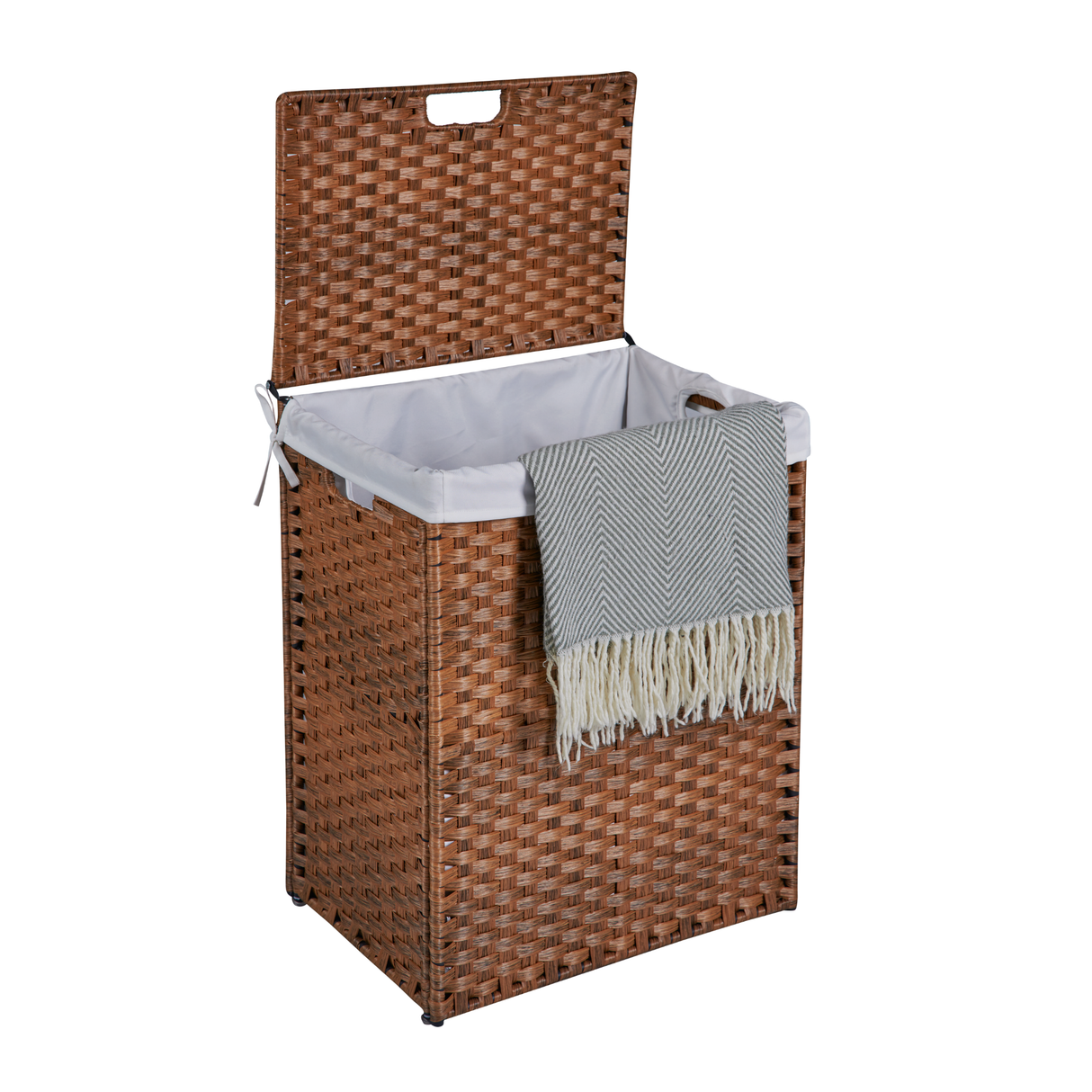 Laundry Hamper With Lid PE Rattan Powder Coating Frame Clothes Hampers with 02 Removable Bags, 100L, Brown Color - V.I.P Digital Presence