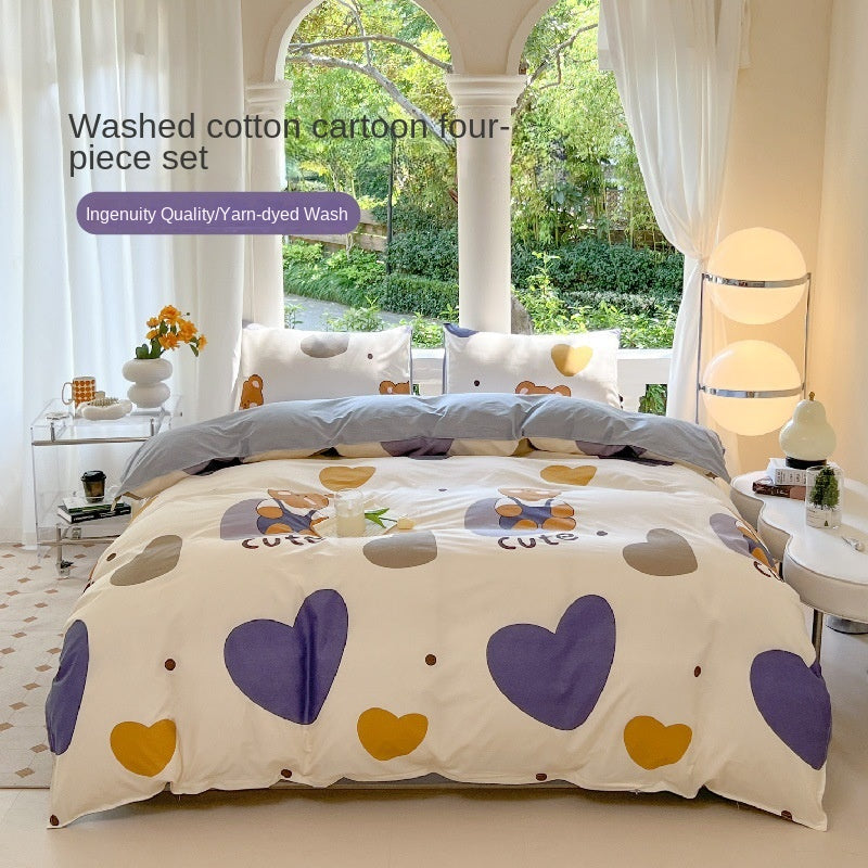 Cartoon Four-Piece Set Fresh Autumn and Winter Single Student Dormitory Bedding Sheet Three-Piece Set Single Quilt Cover - V.I.P Digital Presence