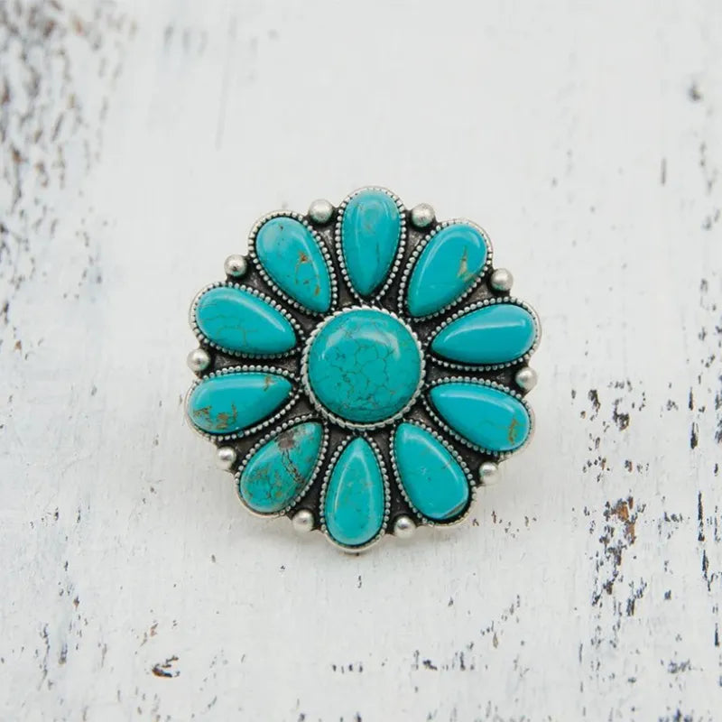 Artificial Turquoise Alloy Flower Ring - V.I.P Digital Presence