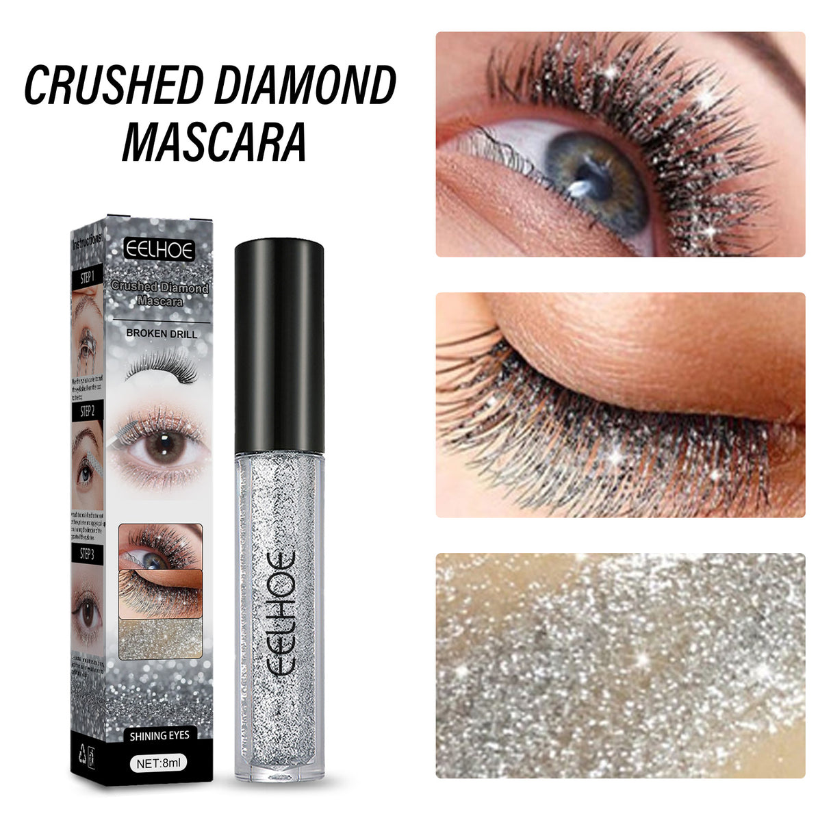 Crushed Diamond Mascara, Set Primer Instant Dry Film Flash Tear Eye Non-Smell-Free Mascara - V.I.P Digital Presence