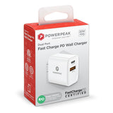 PowerPeak PD Wall Dual Port Charger 20W - White - V.I.P Digital Presence