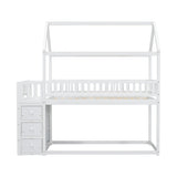 TWIN/TWIN HOUSE BUNK BED WITH SHELVES AND DRAWERS FOR WHITE COLOR - V.I.P Digital Presence