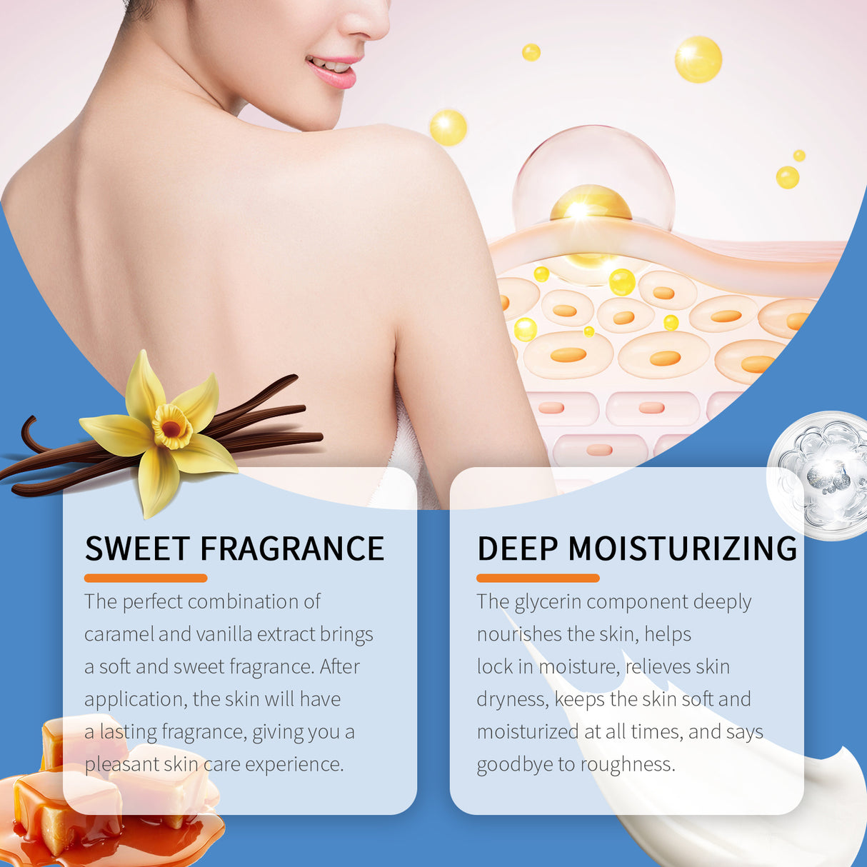 Caramel Vanilla Moisturizing Body Lotion Gently Nourishes, Hydrates, Brighens And Moisturizes Tender Skin