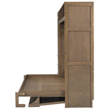 Full Size Murphy Bed with Wardrobe, Drawers and Open Shelves, Antique Grey - V.I.P Digital Presence