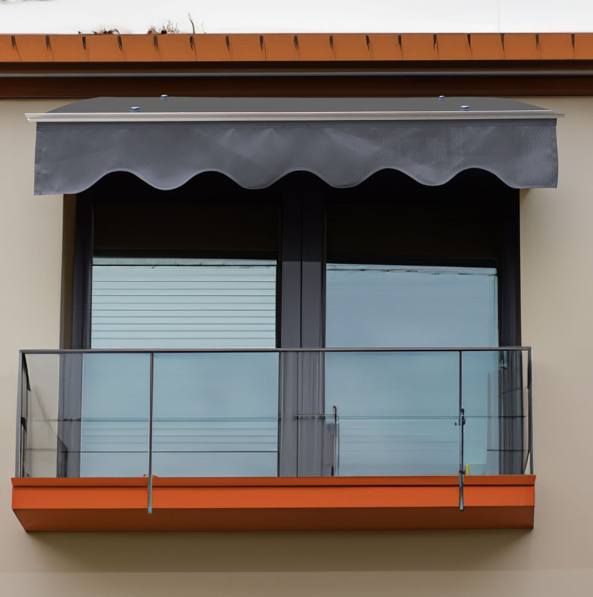 DA4734W Series Door Window Awning Made of 0.137 Inch Thick Crystal Polycarbonate Sheet in size of 47" Wide x 34" Brown Roof - V.I.P Digital Presence