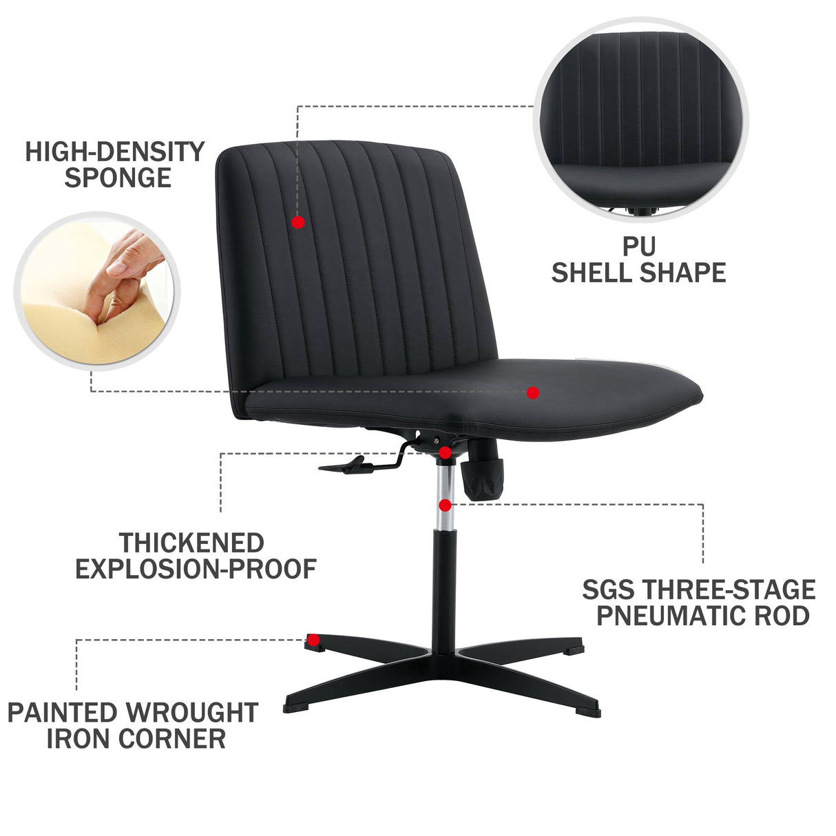 Black High Grade Pu Material. Home Computer Chair Office Chair Adjustable 360 ° Swivel Cushion Chair - V.I.P Digital Presence