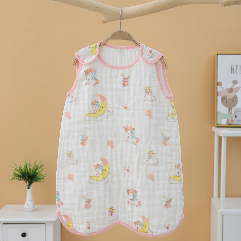 Saco de dormir para niños de algodón de cuatro capas de gasa con bonitos dibujos animados, antifrío, antipatadas, acolchado de algodón, clase A