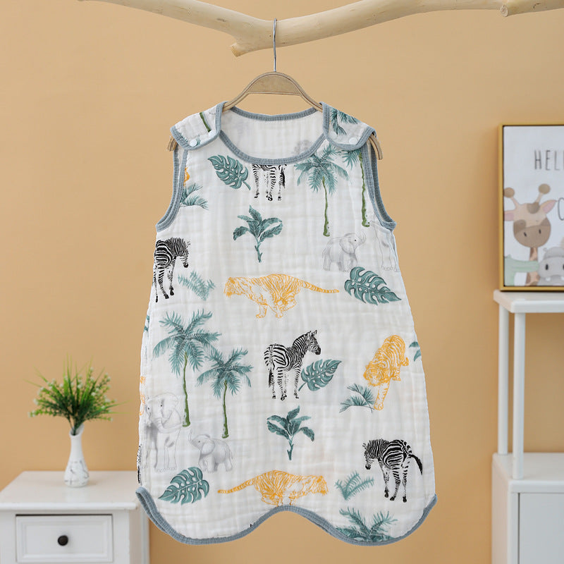 Saco de dormir para niños de algodón de cuatro capas de gasa con bonitos dibujos animados, antifrío, antipatadas, acolchado de algodón, clase A