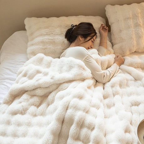 Double-sided Rabbit Fleece Blanket Solid Color Faux Fur Plush Blanket Soft Warm Throw Blanket For Couch Sofa Nap Blanket For Winter - V.I.P Digital Presence
