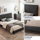 Queen Size Upholstered Platform Bed Frame Wood Slat Support Easy Assembly Black pu - V.I.P Digital Presence
